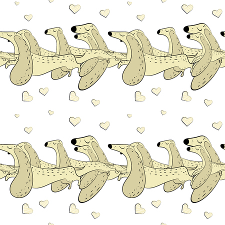 Vector seamless pattern of hand drawn dachshunds. Symbols of the New Year 2018. Use as a background for sites, wallpapers, wrapping paper.のイラスト素材