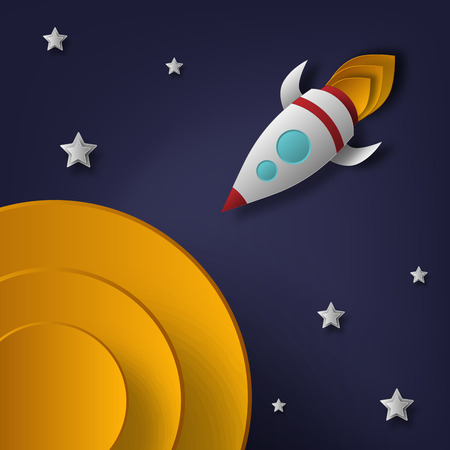 Vector rocket, space, planets, stars, cut from paper, 3d Used for posters posters postcards banners backgroundsのイラスト素材