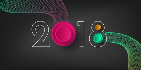 Happy New Year 2018. Numbers and snowflake cut from paper. Vector volumetric illustration with a shadow.のイラスト素材