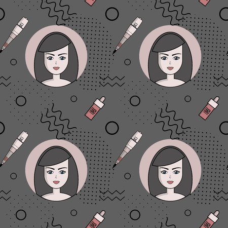 Vector seamless pattern of equipment for permanent make-up. Used for backgrounds on the site, business cards, wallpaper, textiles.のイラスト素材
