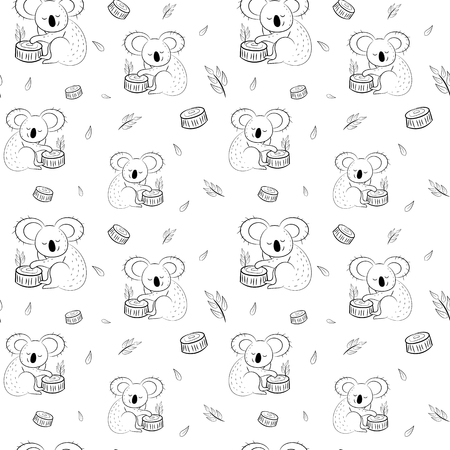 Cute bear koala doodle seamless pattern. Vector background with koalas can be used for baby textile, tshirt, wallpapers, posters and more.のイラスト素材