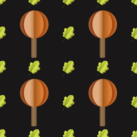 Colorful seamless pattern of trees and leaves cut out of paper Vector forest illustration on white background. Simple cartoon flat style. The best for design textile fabric paper, wallpaper, kids. Wrapping.のイラスト素材