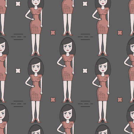 Simple seamless pattern of a beautiful girl in a dress. Used for wallpapers, backgrounds, wrapping paper.のイラスト素材