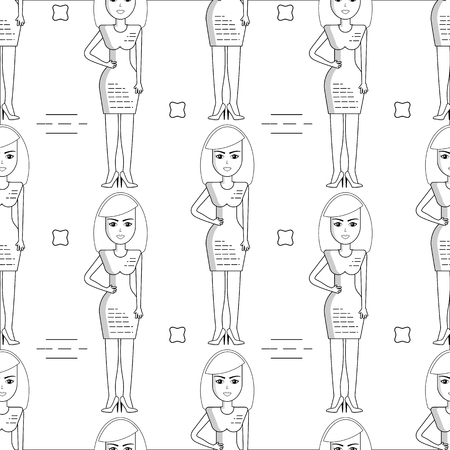 Simple seamless pattern of a beautiful girl in a dress. Used for wallpapers, backgrounds, wrapping paper.のイラスト素材