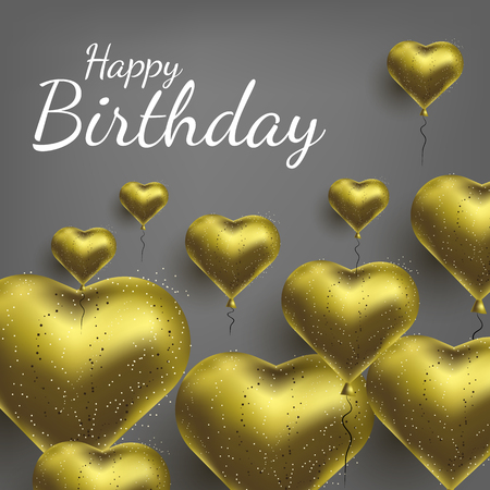 Vector illustration with gold balloons in the shape of heart. Background for postcards, posters.のイラスト素材