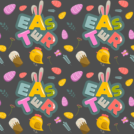 Vector flat seamless pattern on Easter theme. Used for textiles, websites, wrapping paper.のイラスト素材