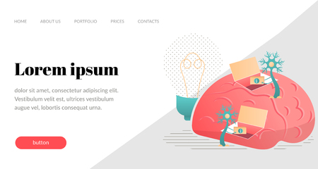 Neurons transmit information to the brain. Vector flat illustration. Website template, landing page, articleのイラスト素材