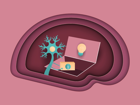 Neurons transmit information to the brain. Vector flat illustration cut out of paperのイラスト素材