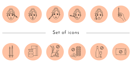 Beauty injection line icon. Woman, face, medical syringe, . Beauty care concept. Can be used for topics like rejuvenation, aesthetics, cosmetologyのイラスト素材