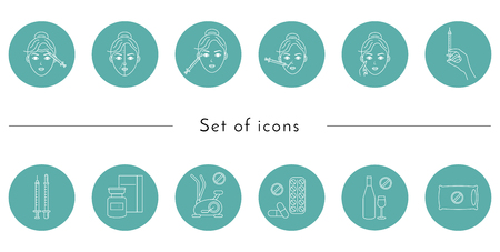 Beauty injection line icon. Woman, face, medical syringe,  . Beauty care concept. Can be used for topics like rejuvenation, aesthetics, cosmetologyのイラスト素材