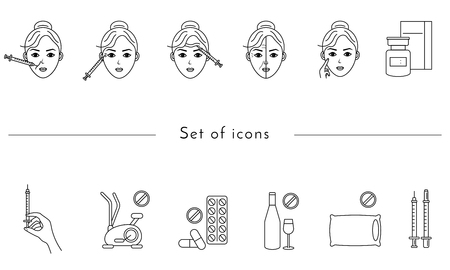 Beauty injection line icon. Woman, face, medical syringe,  . Beauty care concept. Can be used for topics like rejuvenation, aesthetics, cosmetologyのイラスト素材