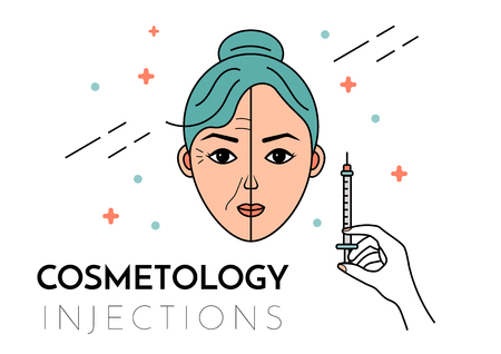 Cosmetic injections. Vector flat illustration with place for text. Mesotherapy, rejuvenation.のイラスト素材