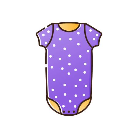 Purple textile clothes for a newborn with a print of white polka dots. Vector isolated object on a white background. Birth of a baby boy or girlのイラスト素材