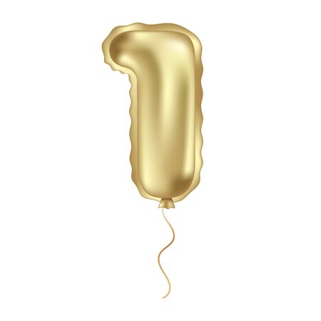 Golden vector realistic balloon. Numeral one isolated object on a white background. Birthday celebration, anniversary invitation.のイラスト素材