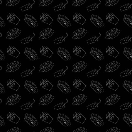 Vector seamless monochrome pattern linear fastfoodのイラスト素材
