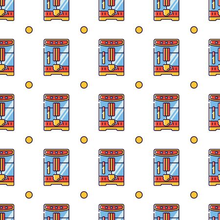 Vector seamless pattern in linear style. Kitchen electric appliances for cooking. The process of making American coffee in a coffee machine coffee maker.のイラスト素材