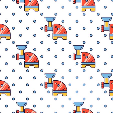 Kitchen electric appliances for cooking. The process of cooking stuffing. Meat grinder at work. Vector seamless pattern in linear style.のイラスト素材