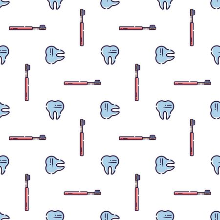 Vector seamless pattern on dental theme. Teeth and equipment for dentists. Used for backgrounds, cards, wallpapers.のイラスト素材