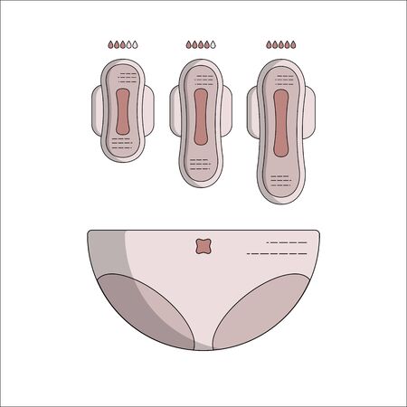 Female hygiene products. Isolated flat icons and objects.のイラスト素材