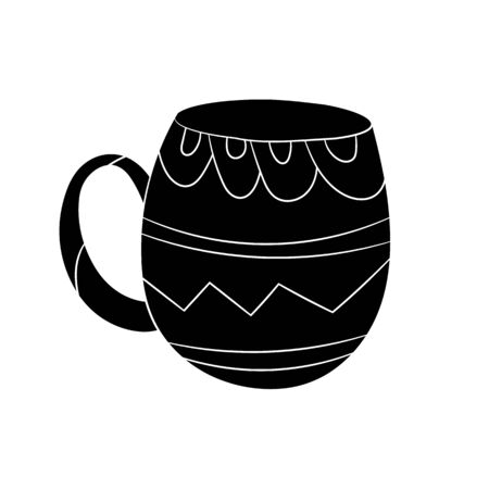 Vector set of cups of tea, coffee, milk to draw hands in Scandinavian style. Isolated monochrome objects.のイラスト素材