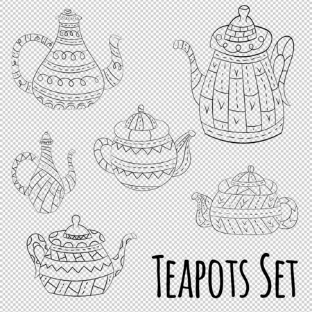 Vector set of teapots in Scandinavian style. Isolated objects.のイラスト素材