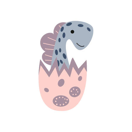 illustration of baby dinosaur diplodocus in egg in the style of a cartoon. An isolated object on a white background. An animal of the Jurassic period similar to a dragonのイラスト素材