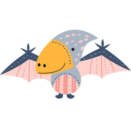 Illustration flying Dinosaur pterodactyl in the style of a cartoon. An isolated object on a white background. An animal of the Jurassic period similar to a dragonのイラスト素材