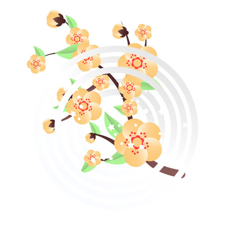 Peach Branch Illustration Traditional Spring Celebration.のイラスト素材