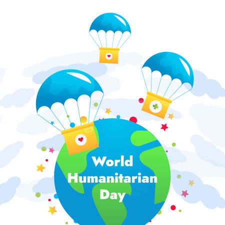 World Humanitarian Day flat cartoon vector illustration.のイラスト素材