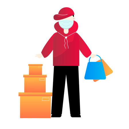 delivery service with courier and package tracking vector flat illustration.のイラスト素材