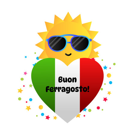 Ferragosto summer holiday celebration in Italy vector cartoon illustration.のイラスト素材