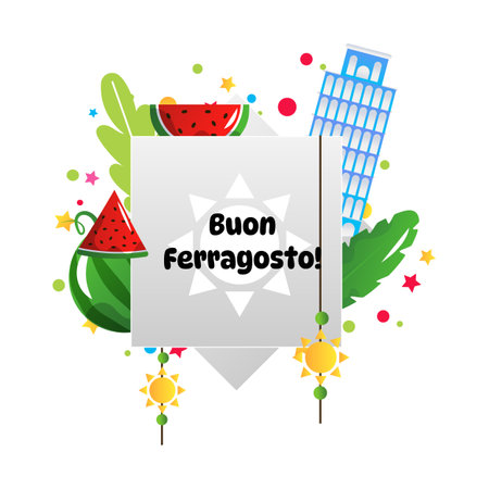 Ferragosto summer holiday celebration in Italy vector cartoon illustration.のイラスト素材
