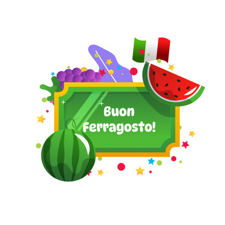 Ferragosto summer holiday celebration in Italy vector cartoon illustration.のイラスト素材