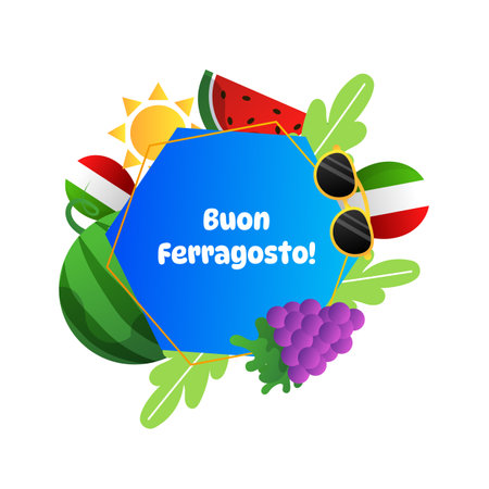 Ferragosto summer holiday celebration in Italy vector cartoon illustration.のイラスト素材