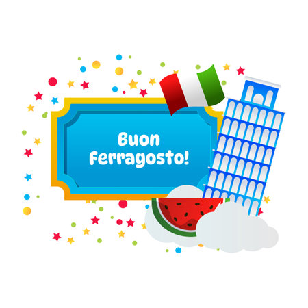 Ferragosto summer holiday celebration in Italy vector cartoon illustration.のイラスト素材