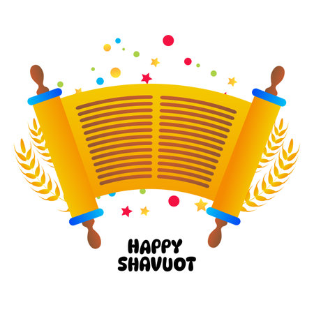 Shavuot holiday celebration with traditional symbols cartoon illustration.のイラスト素材