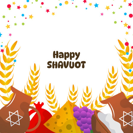 Shavuot holiday celebration with traditional symbols cartoon illustration.のイラスト素材