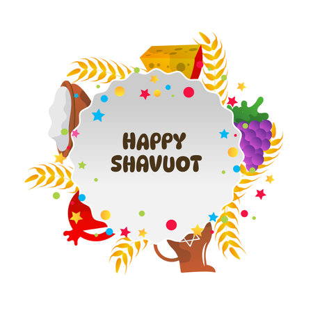Shavuot holiday celebration with traditional symbols cartoon illustration.のイラスト素材