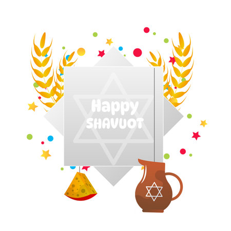 Shavuot holiday celebration with traditional symbols cartoon illustration.のイラスト素材
