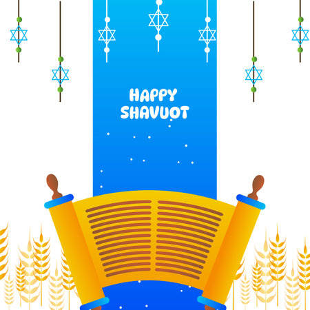 Shavuot holiday celebration with traditional symbols cartoon illustration.のイラスト素材