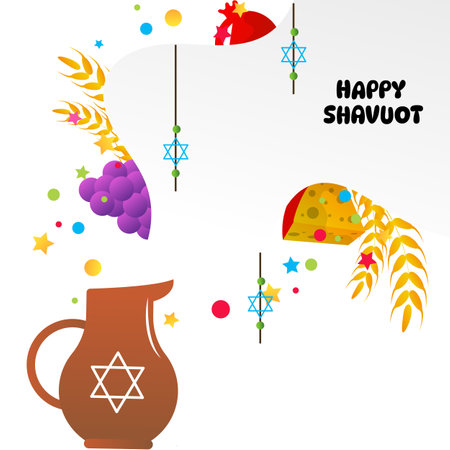 Shavuot holiday celebration with traditional symbols cartoon illustration.のイラスト素材