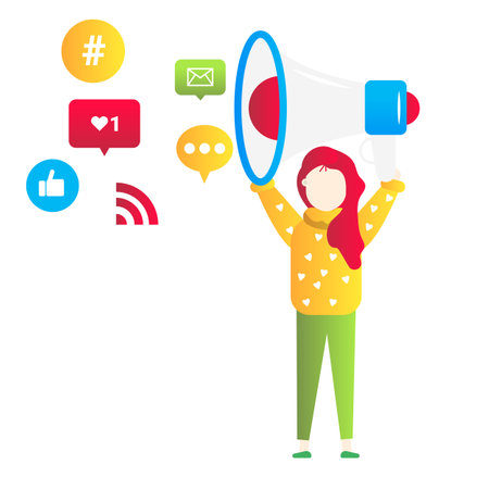 Digital marketing and social media advertising concept vector flat illustration on the white background.のイラスト素材