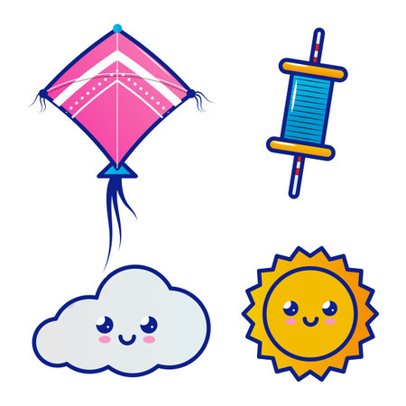Makar Sankranti set of vector lineal icons on the white background.のイラスト素材