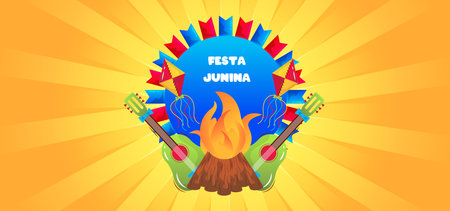 Festa Junina festival, vector cartoon background with copyspace.のイラスト素材