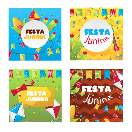 Festa Junina festival, vector set of social media design template.のイラスト素材