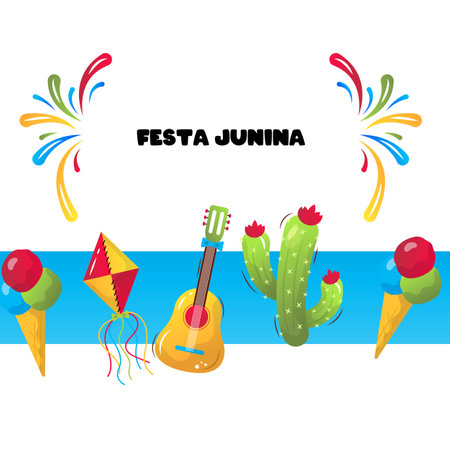 Festa Junina festival, vector cartoon banner with copy space.