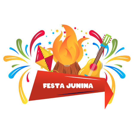 Festa Junina festival, vector cartoon banner with copy space.のイラスト素材