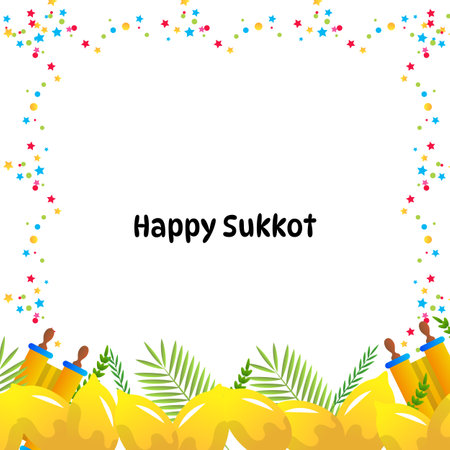 Happy Sukkot Jewish Holiday Celebration Vector Illustrationのイラスト素材