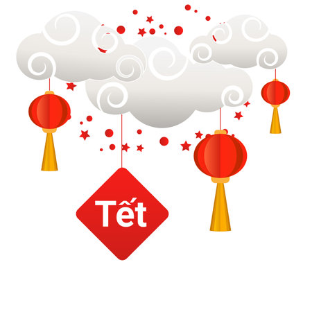 Tet Festival Vietnamese Lunar New Year Vector Illustrationのイラスト素材