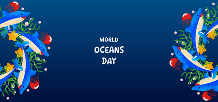 World Ocean Day Marine Life Awareness Illustration.のイラスト素材